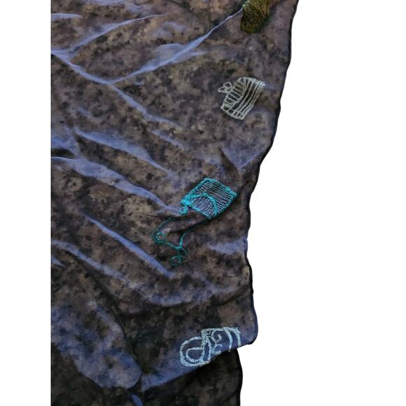 Vintage Y2K ECHO Womens 100% Silk Scarf Dark Blue Embroidered - Picture 2 of 5